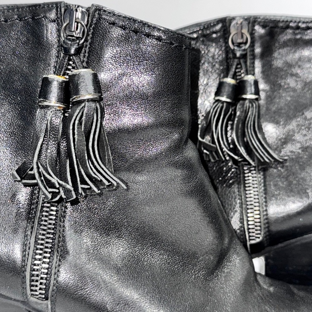 Stuart Weitzman Black Leather Tassel Side Zip Ankle Booties Block Heel Size 7 - Picture 11 of 12